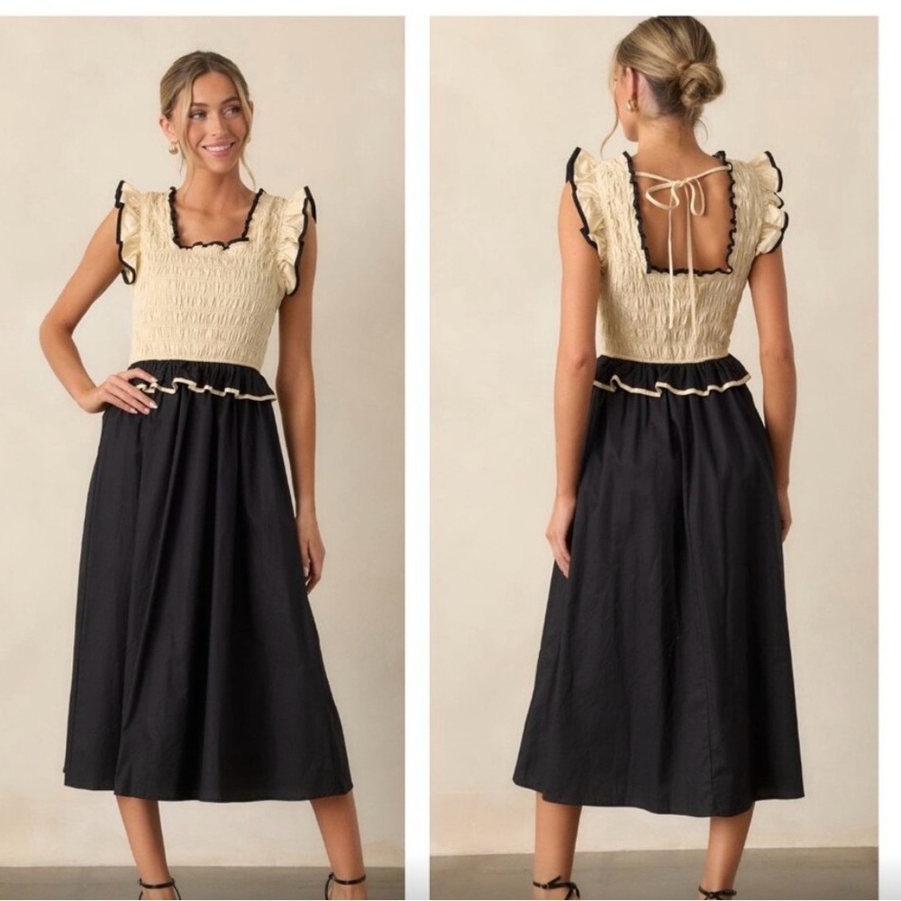 Free People Black and Cream Two-Tone Midi Dress